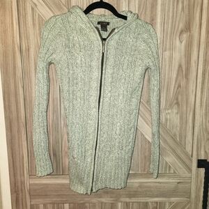 Gray Hooded zip up Cable Knit Sweater by Link